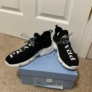 Prada knit fabric sneakers, black and white